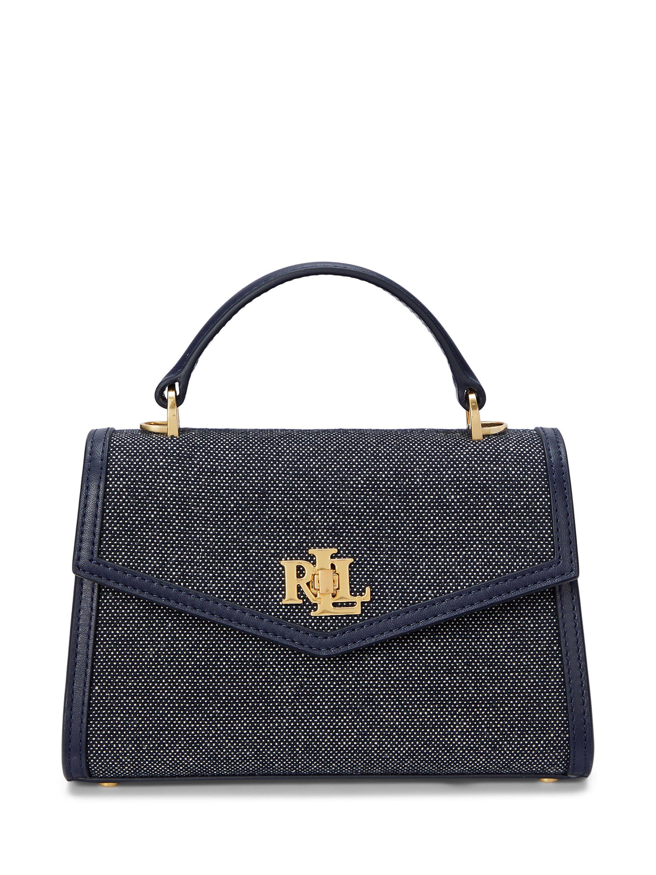 Product image 1 of 7, which shows Lauren Ralph Lauren Farrah Leather Small Satchel Bag, Refined Navy