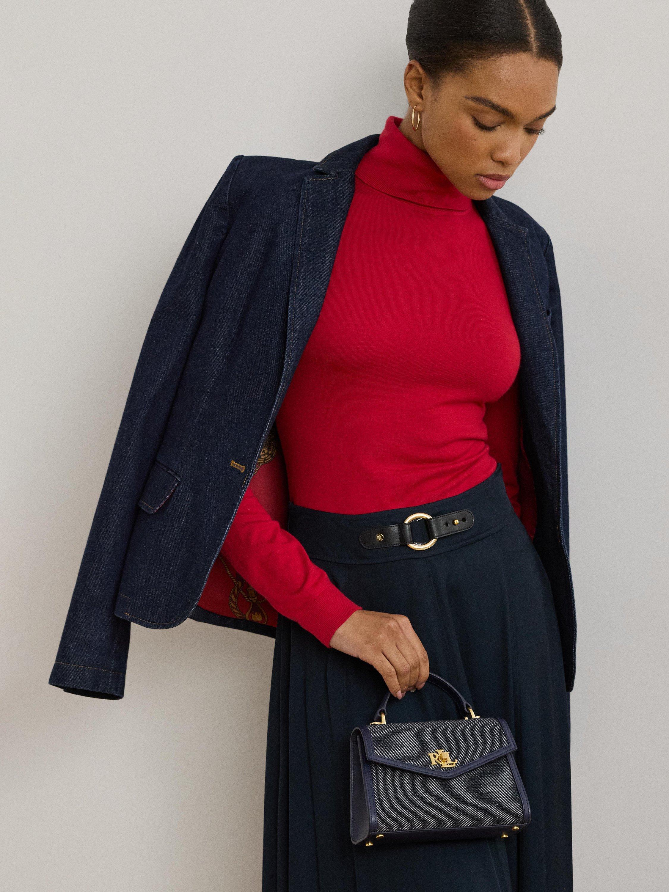 Product image 6 of 7, which shows Lauren Ralph Lauren Farrah Leather Small Satchel Bag, Refined Navy