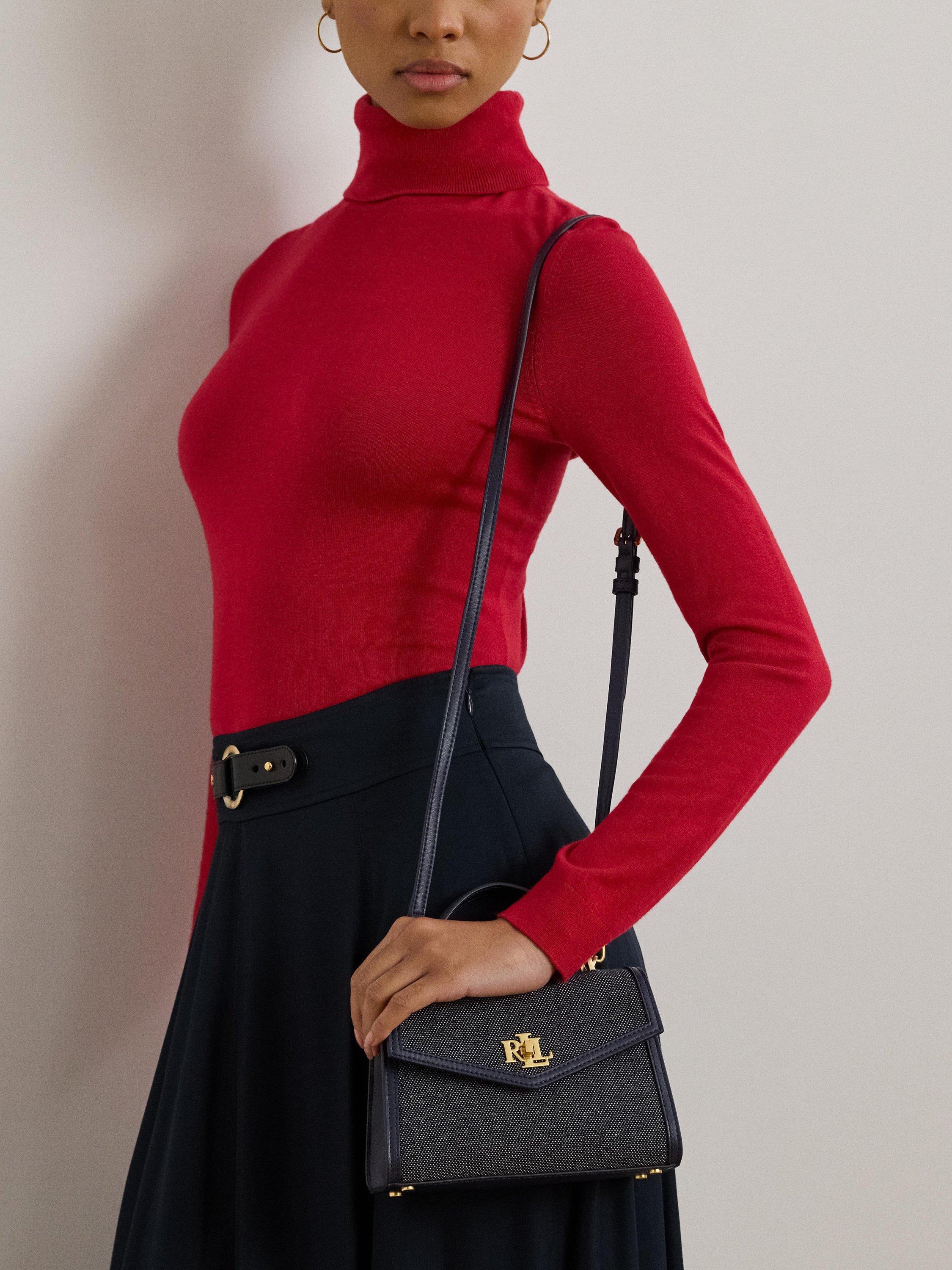 Product image 7 of 7, which shows Lauren Ralph Lauren Farrah Leather Small Satchel Bag, Refined Navy
