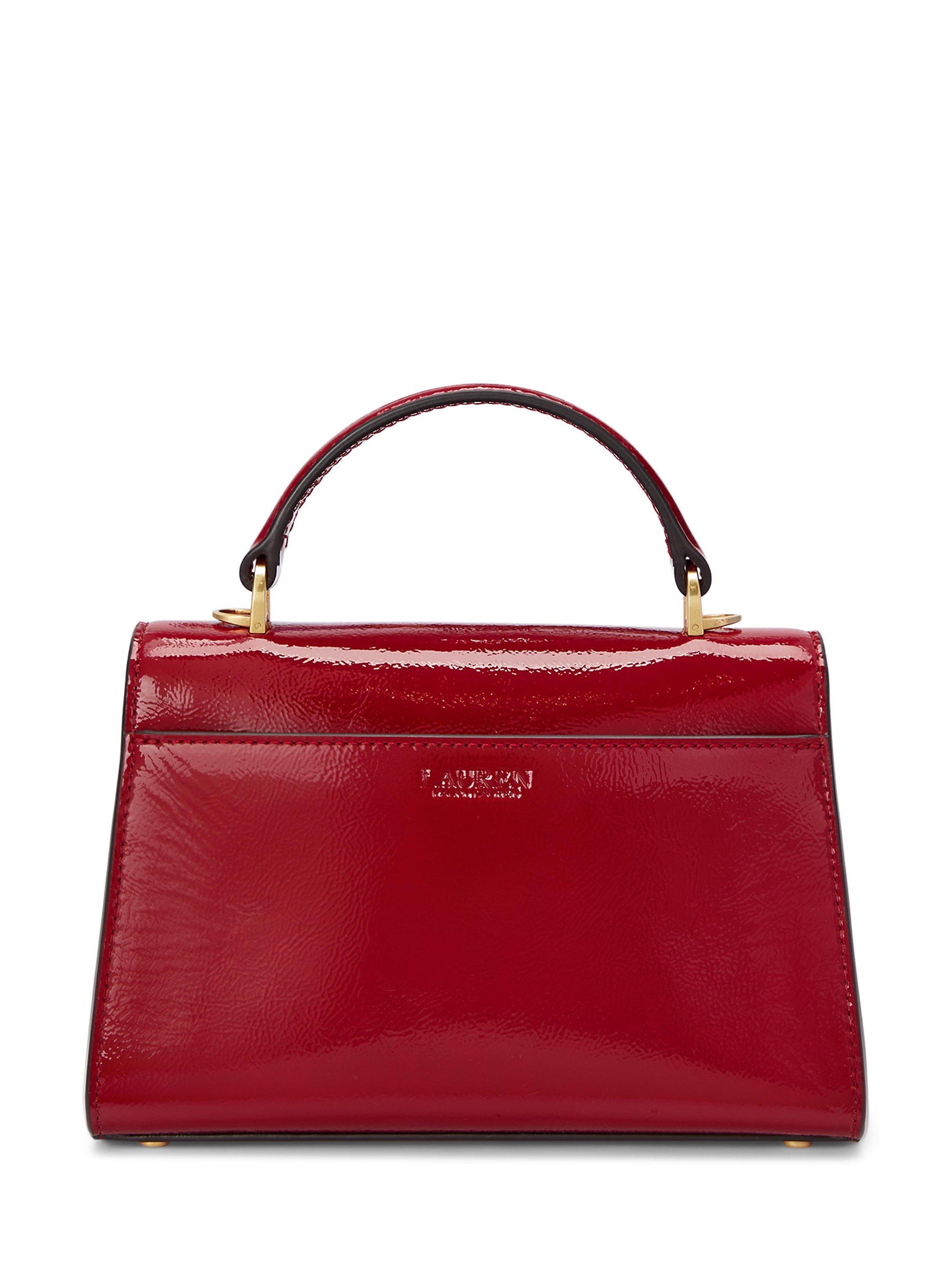 Lauren Ralph Lauren Farrah Glossy Leather Small Satchel Bag Festive Red