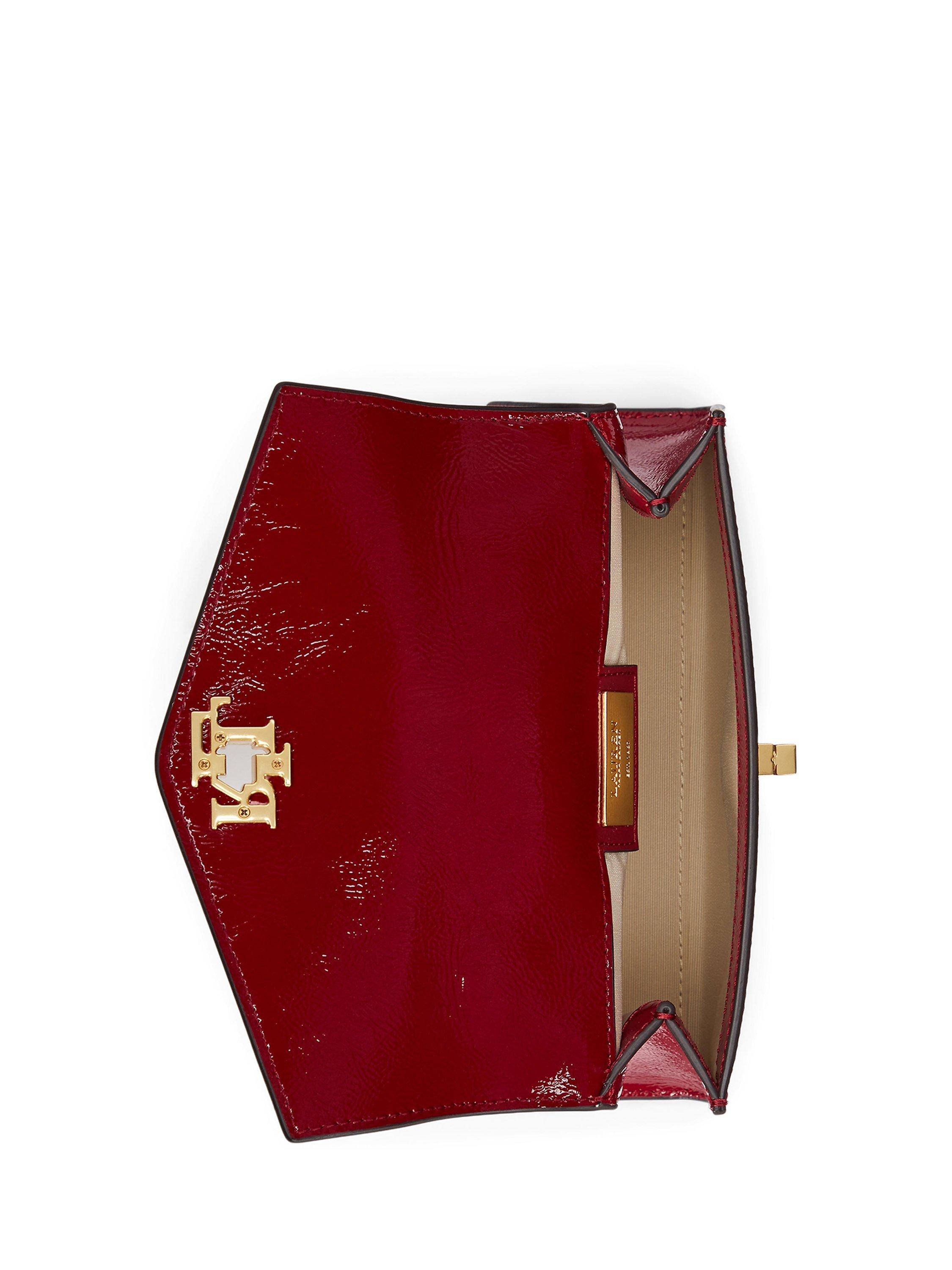 Product image 4 of 8, which shows Lauren Ralph Lauren Farrah Glossy Leather Small Satchel Bag, Festive Red