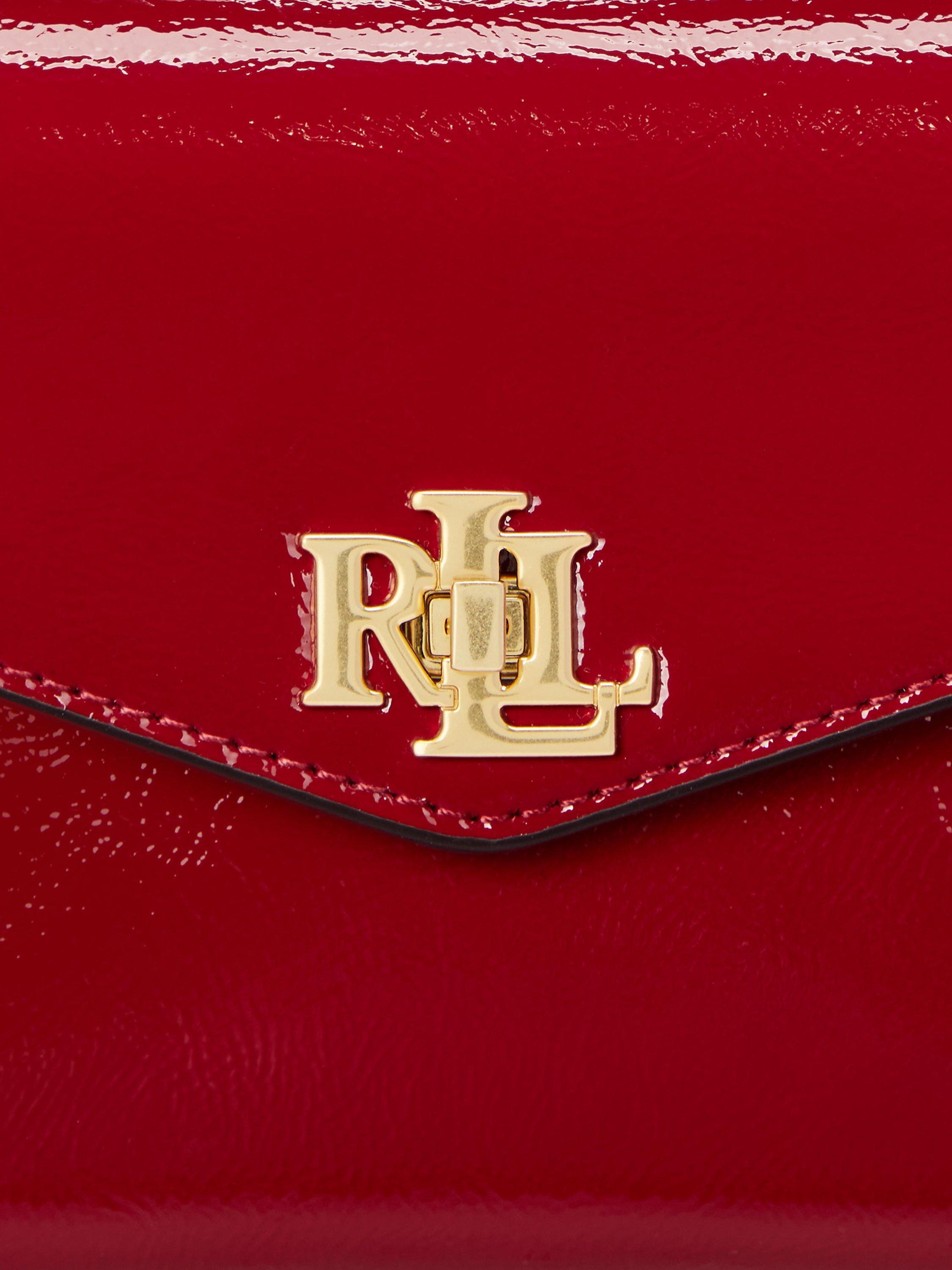 Product image 5 of 8, which shows Lauren Ralph Lauren Farrah Glossy Leather Small Satchel Bag, Festive Red