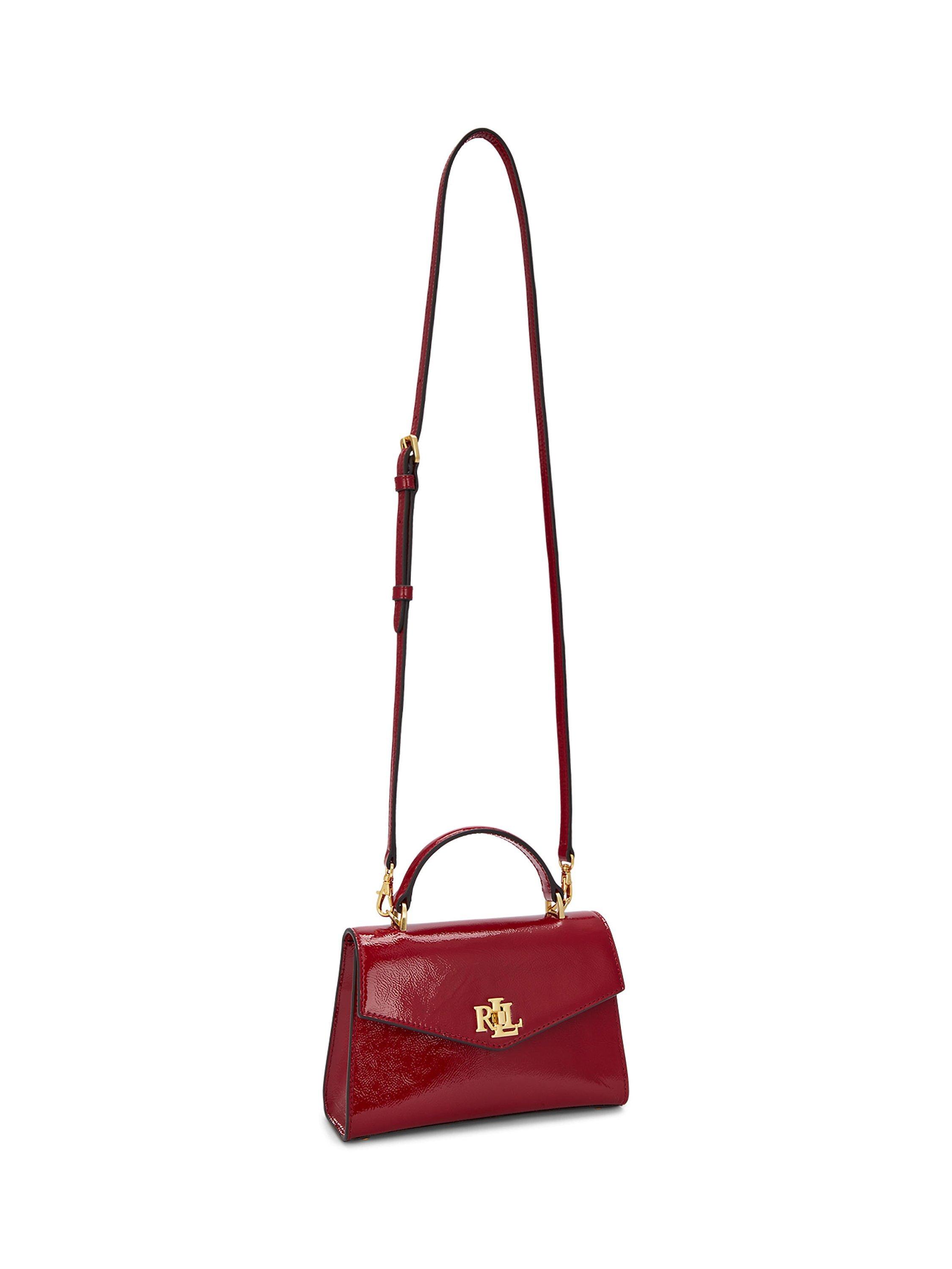 Product image 6 of 8, which shows Lauren Ralph Lauren Farrah Glossy Leather Small Satchel Bag, Festive Red