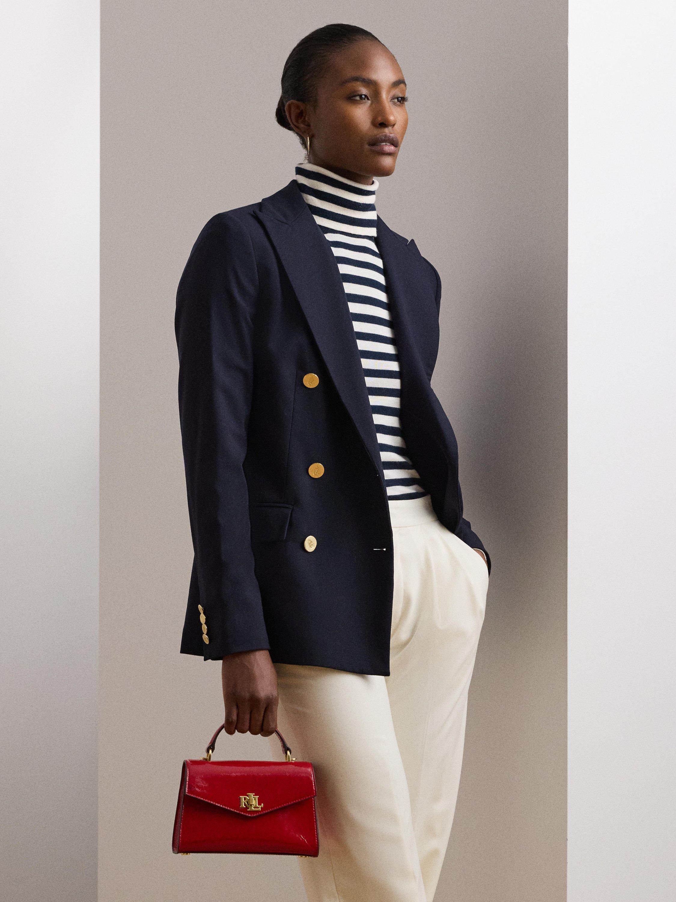 Product image 7 of 8, which shows Lauren Ralph Lauren Farrah Glossy Leather Small Satchel Bag, Festive Red