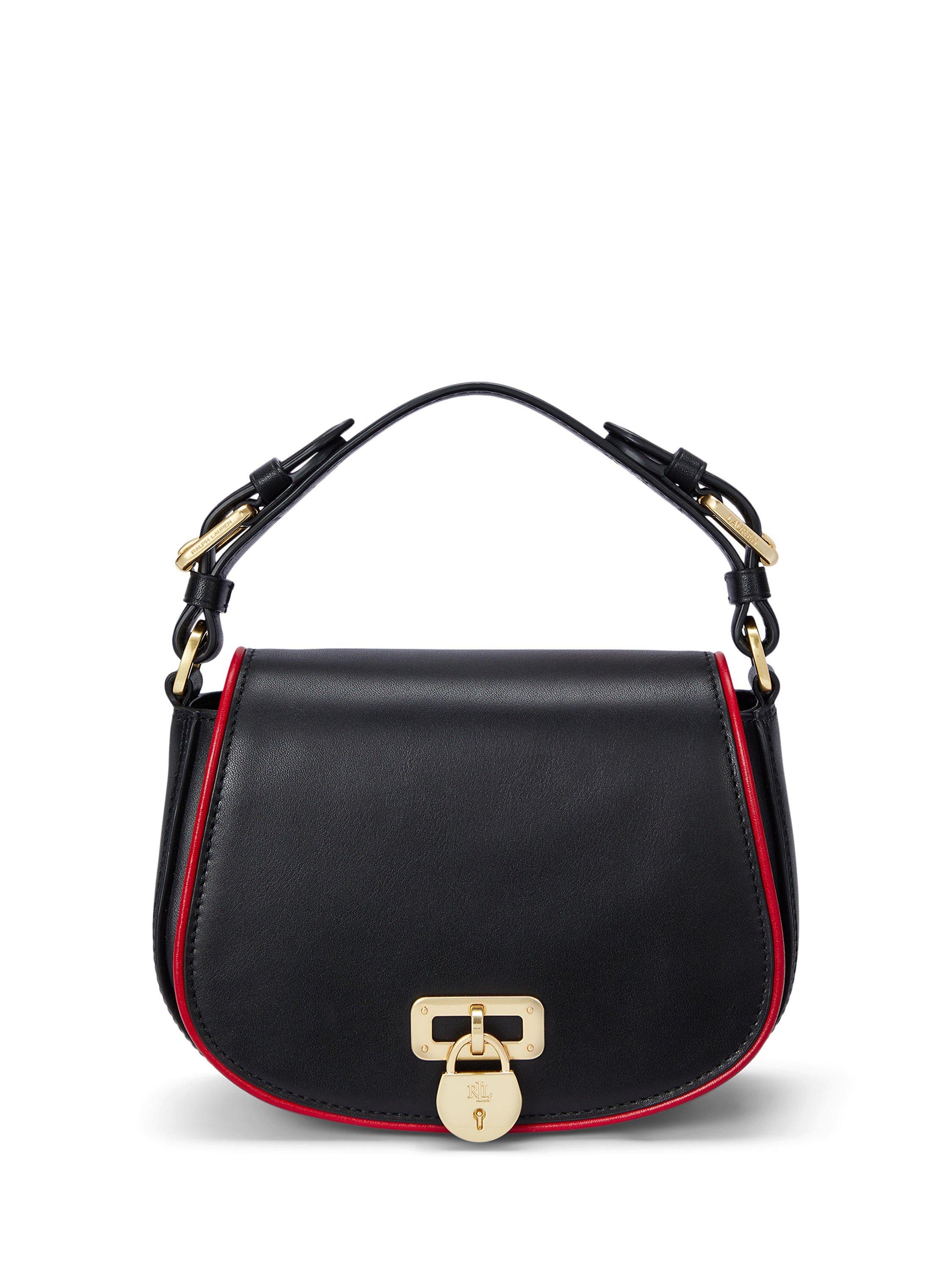 Product image 1 of 8, which shows Lauren Ralph Lauren Tanner Leather Cross Body Bag, Black/Red