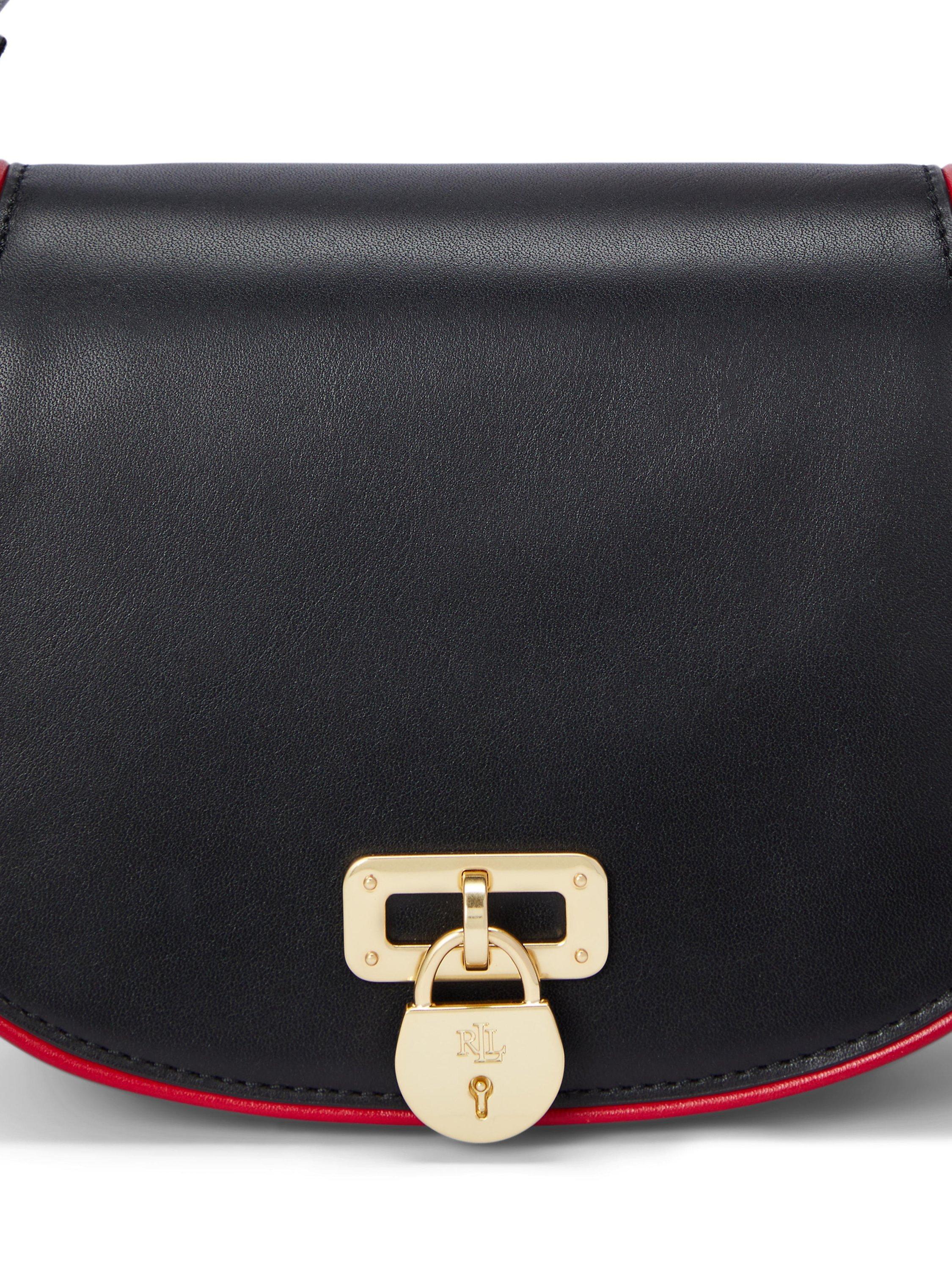 Product image 6 of 8, which shows Lauren Ralph Lauren Tanner Leather Cross Body Bag, Black/Red