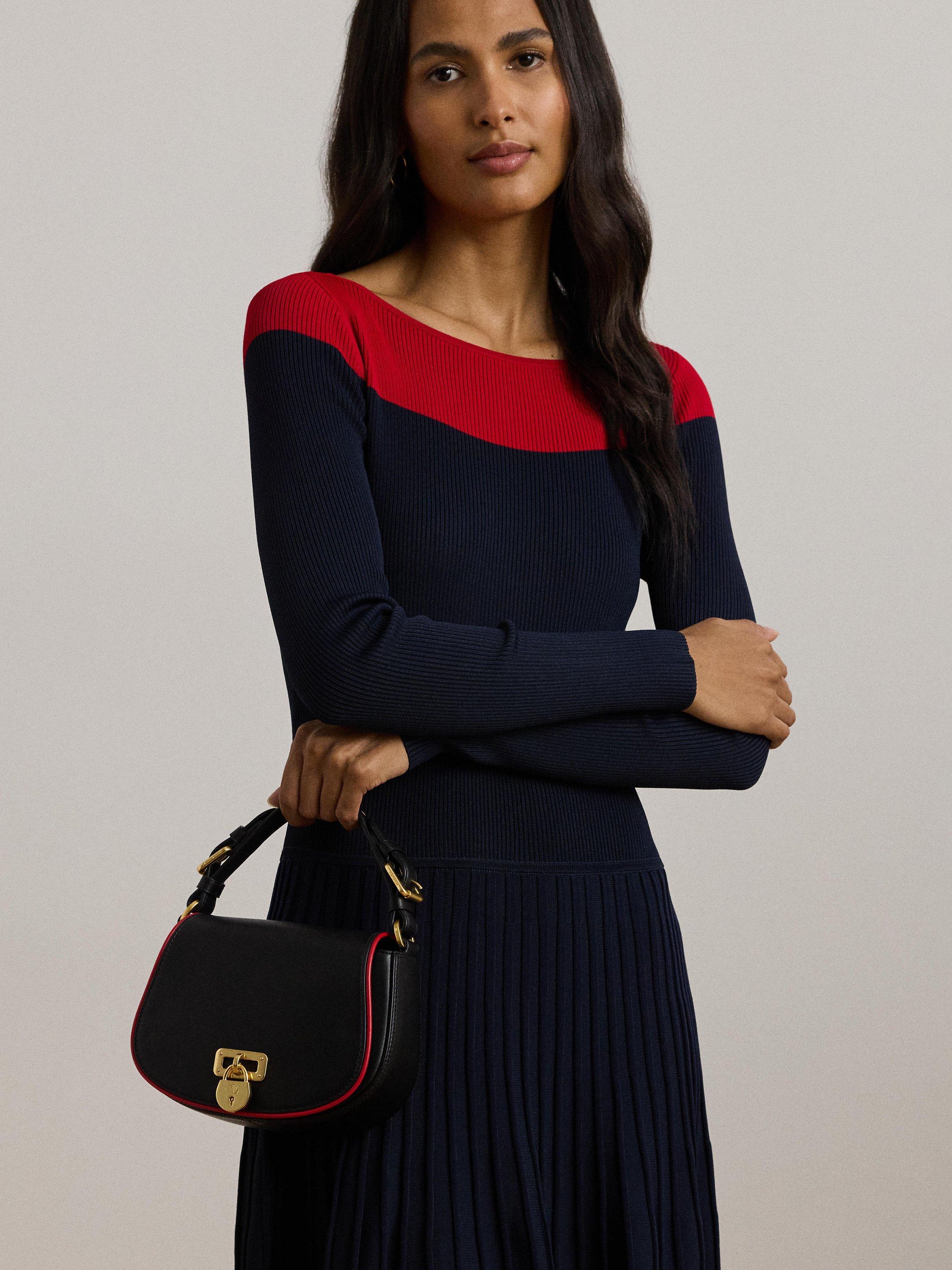 Product image 7 of 8, which shows Lauren Ralph Lauren Tanner Leather Cross Body Bag, Black/Red
