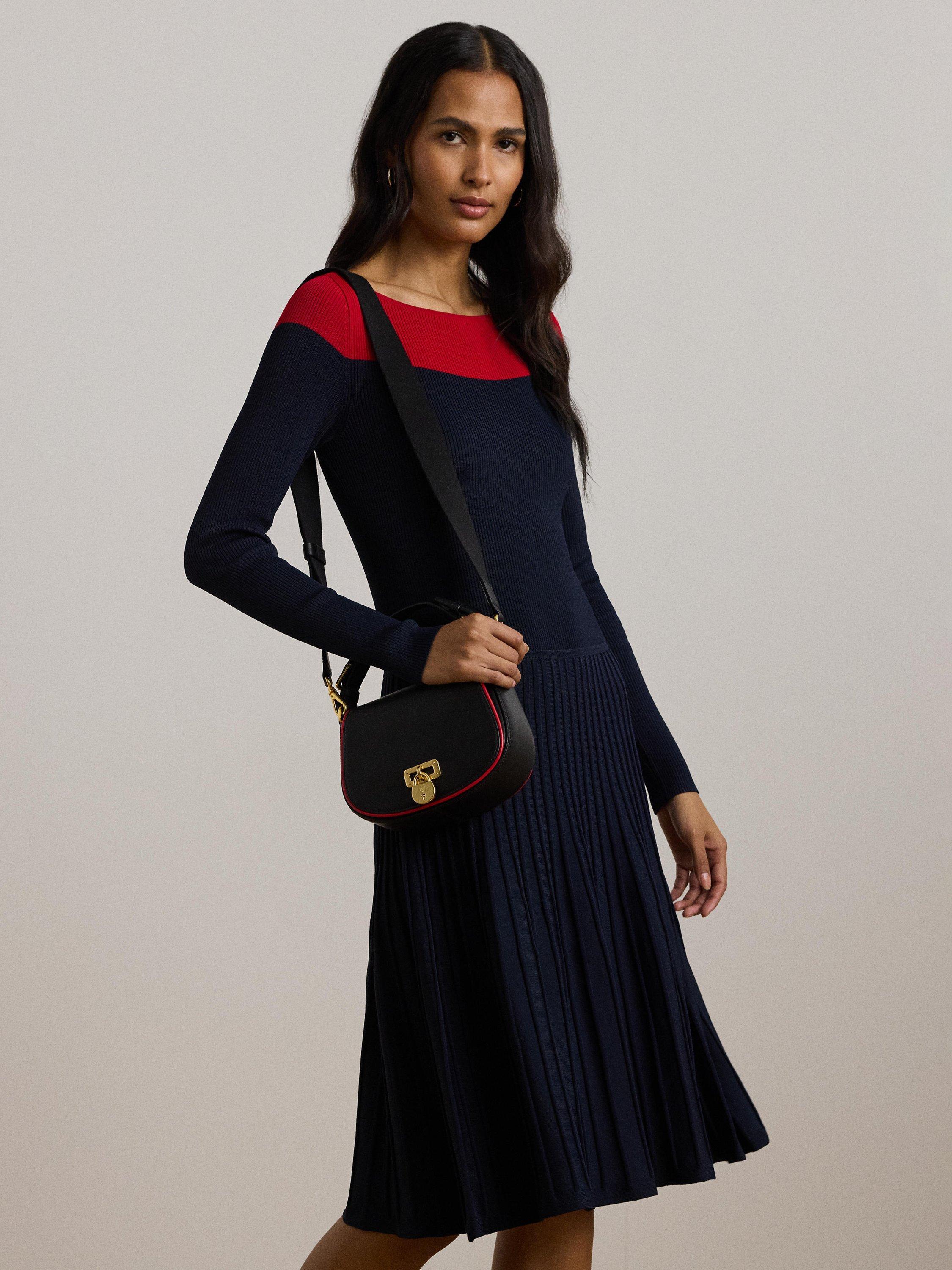 Product image 8 of 8, which shows Lauren Ralph Lauren Tanner Leather Cross Body Bag, Black/Red