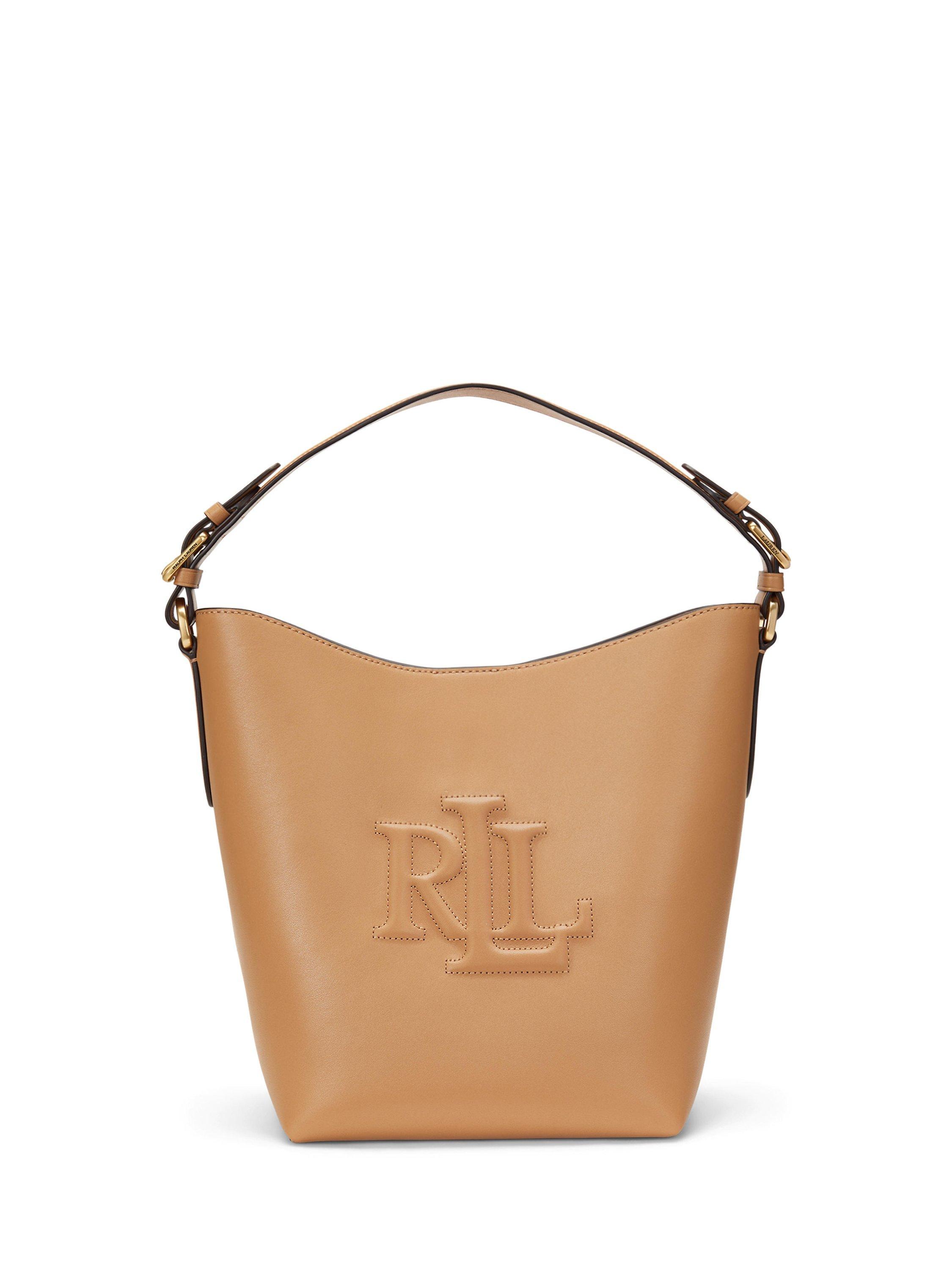 Product image 1 of 5, which shows Lauren Ralph Lauren Witley Leather Bucket Bag, Beige
