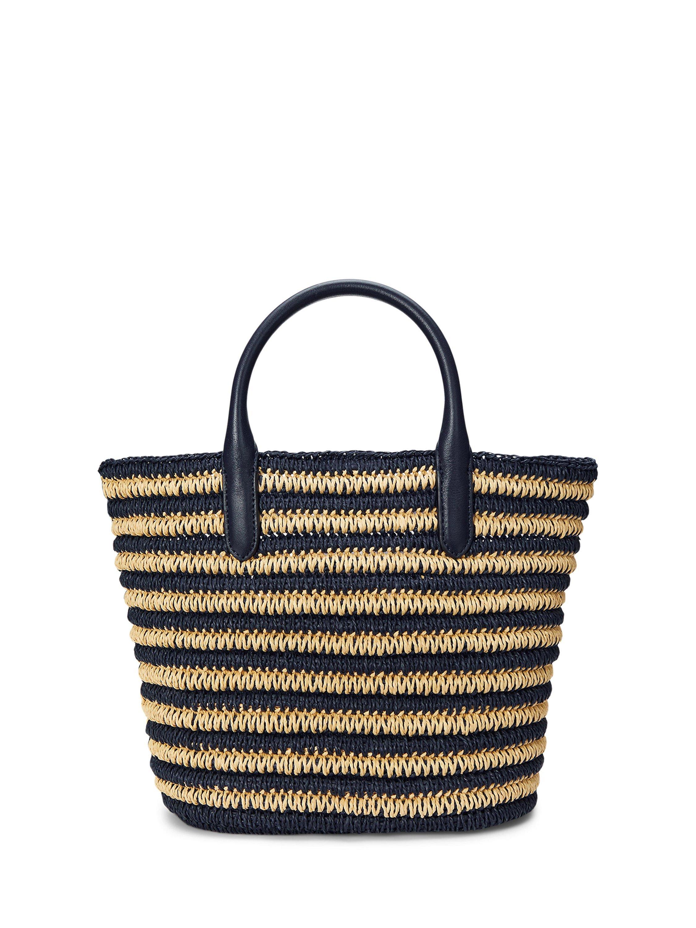 Product image 2 of 5, which shows Lauren Ralph Lauren Brie 21 Straw Leather Crossbody Bag, Refined Navy