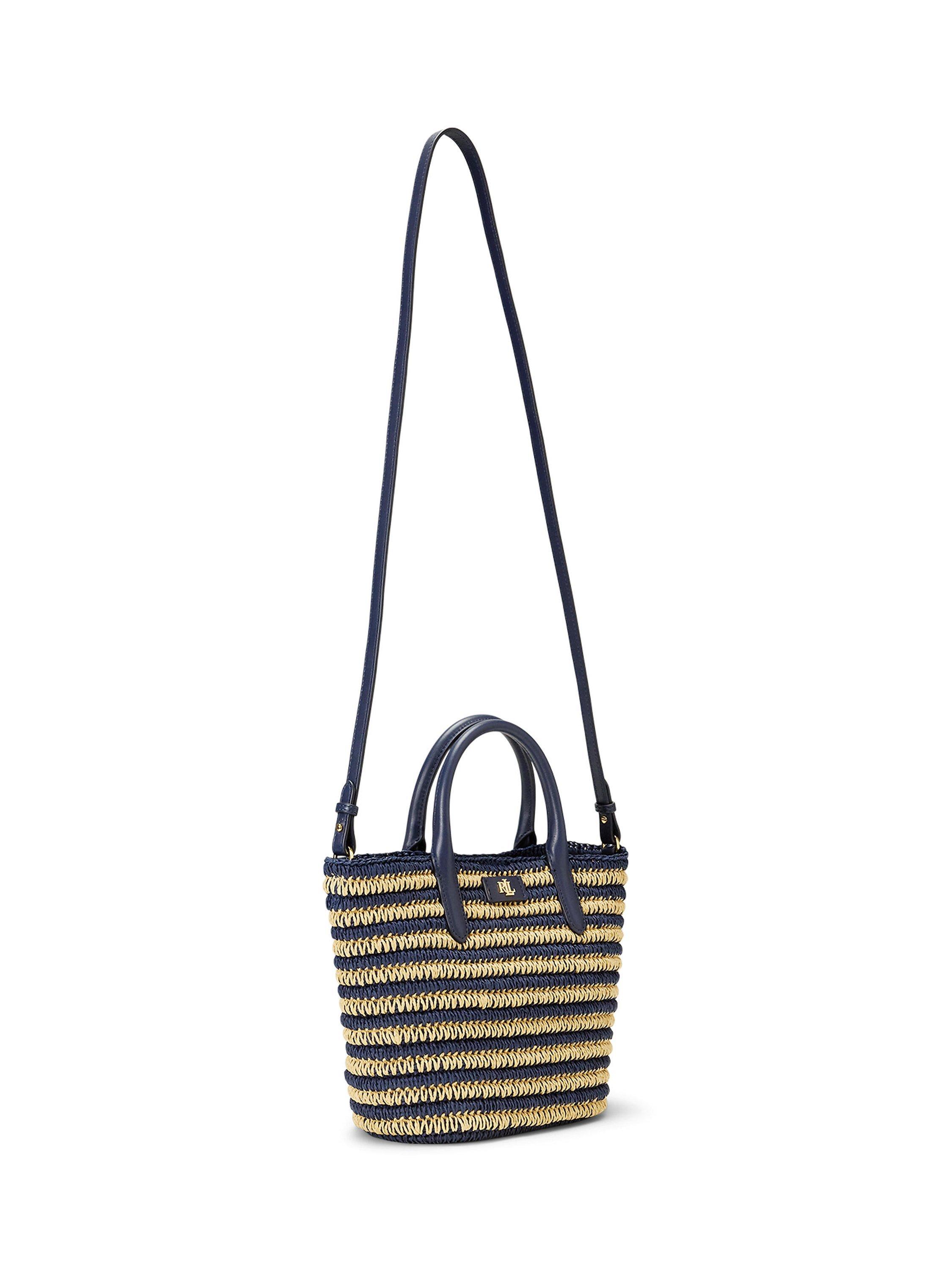 Product image 3 of 5, which shows Lauren Ralph Lauren Brie 21 Straw Leather Crossbody Bag, Refined Navy
