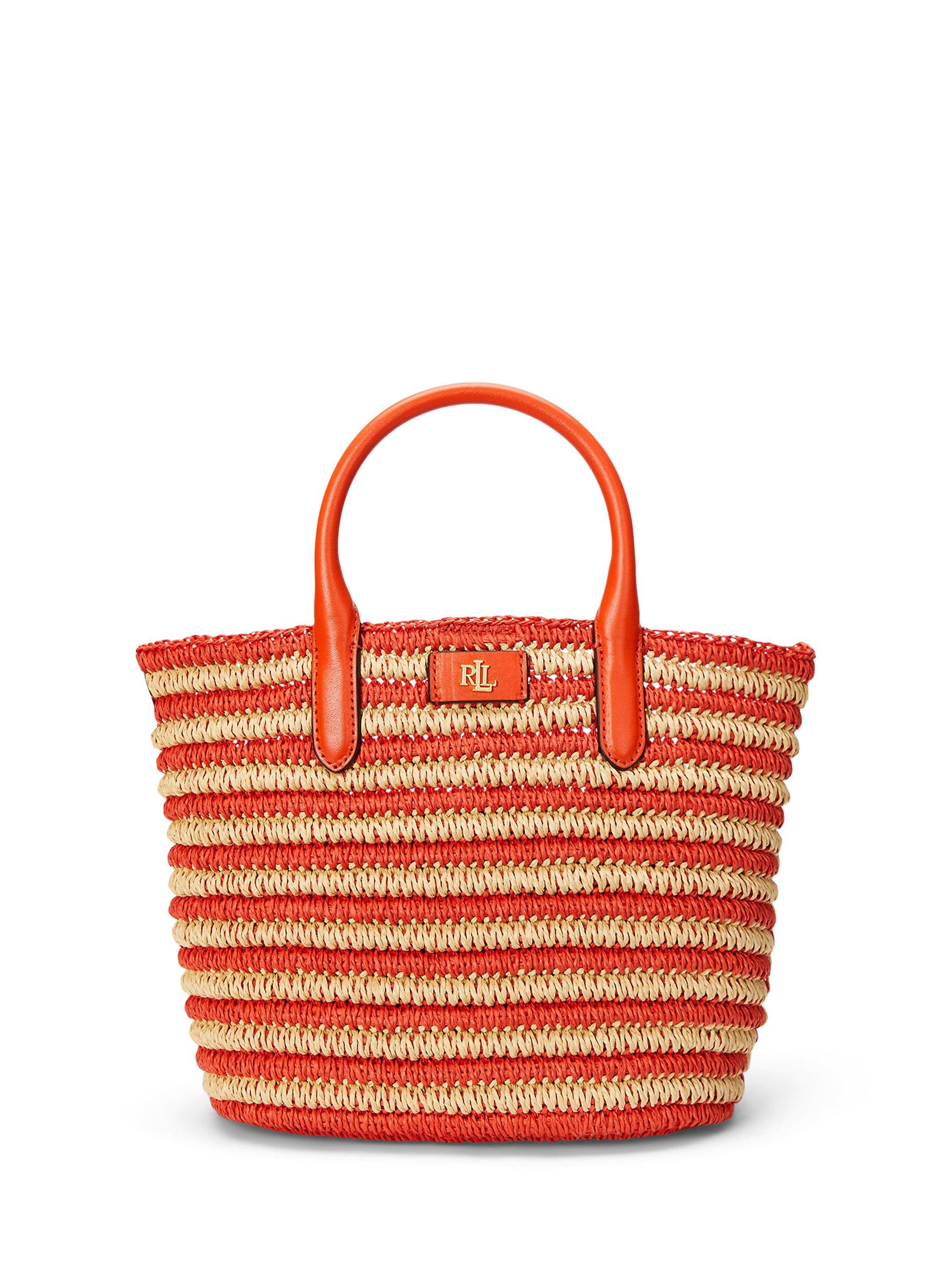 Product image 1 of 7, which shows Lauren Ralph Lauren Brie 21 Straw Leather Crossbody Bag, Orange Lily
