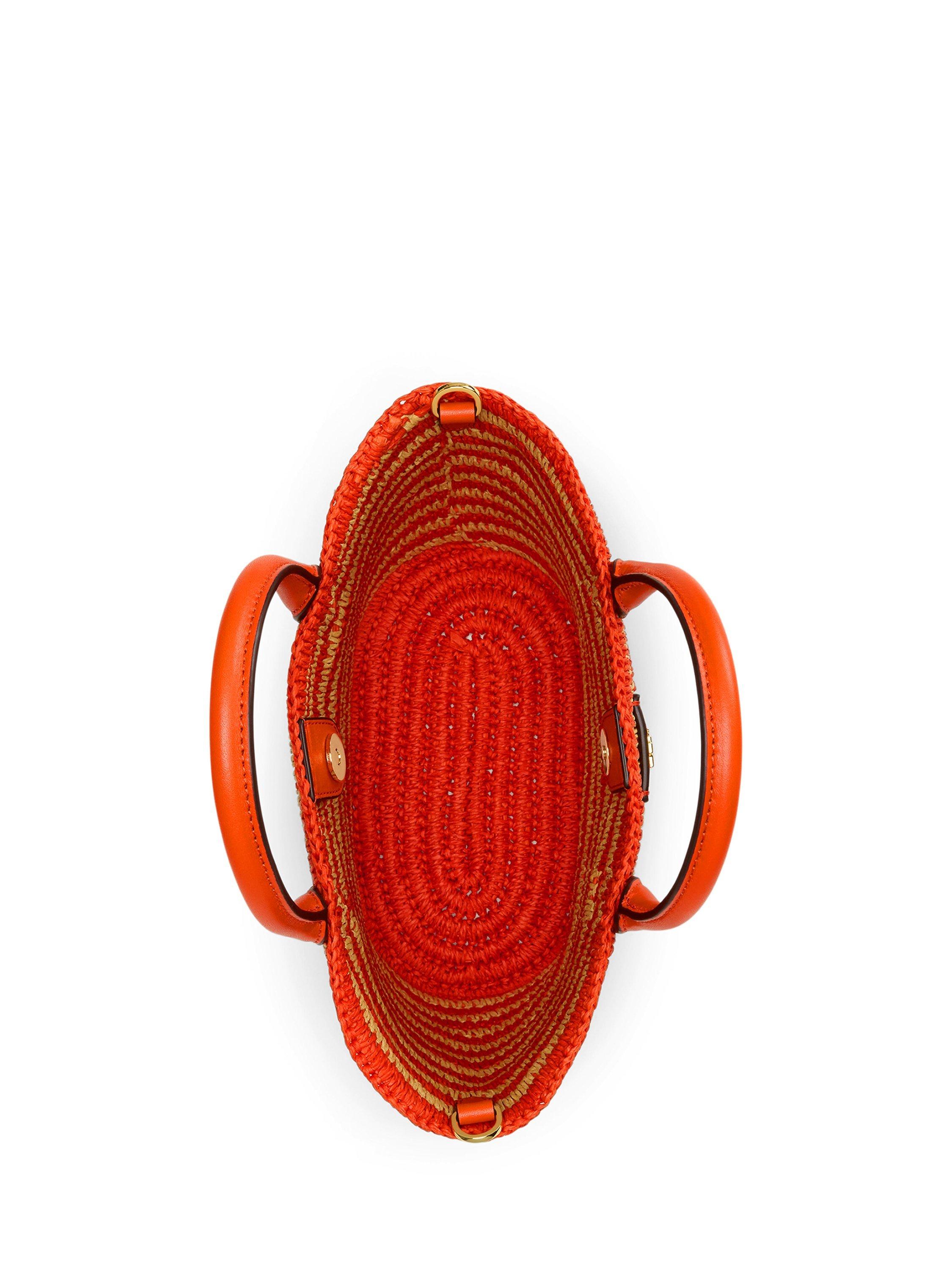 Product image 3 of 7, which shows Lauren Ralph Lauren Brie 21 Straw Leather Crossbody Bag, Orange Lily