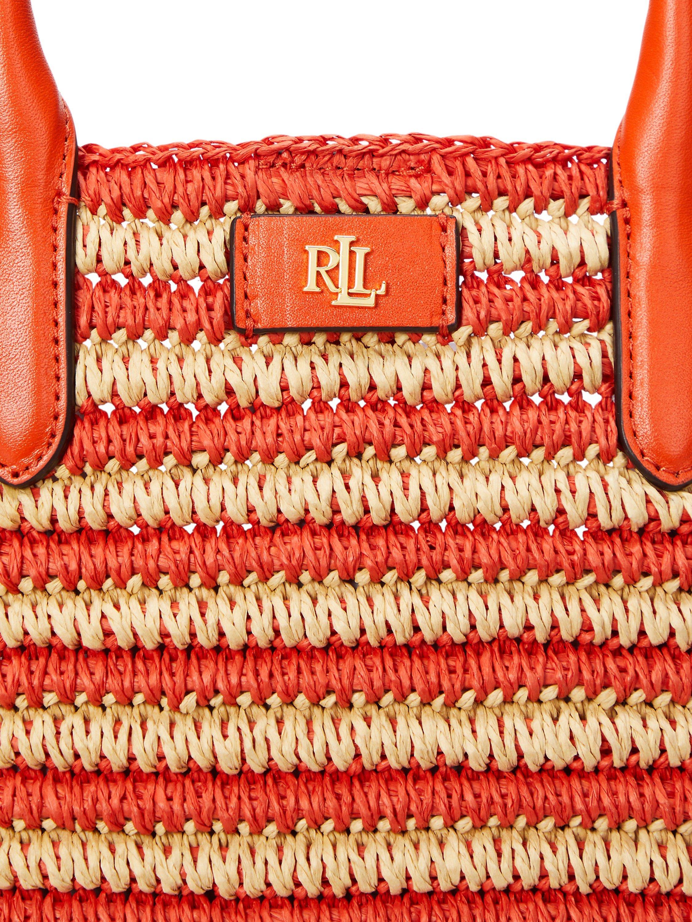 Product image 7 of 7, which shows Lauren Ralph Lauren Brie 21 Straw Leather Crossbody Bag, Orange Lily