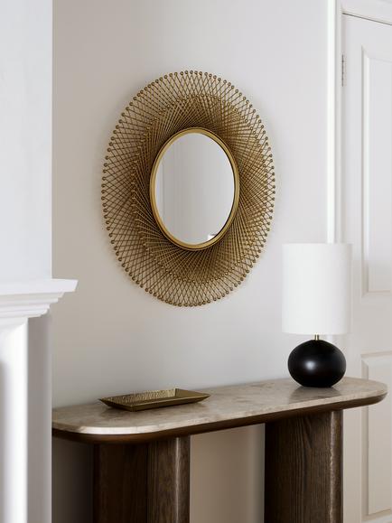 John Lewis Fusion Round Metal Frame Wall Mirror, 65cm, Gold - view 2, Gold