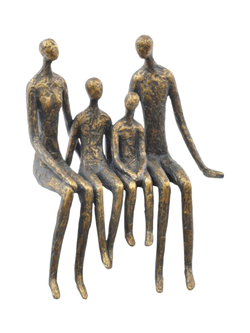 Libra Interiors Sitting Family of Four Sculpture, H28cm, Antique Bronze, Antique Bronze