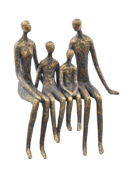 Libra Interiors Sitting Family of Four Sculpture, H28cm, Antique Bronze, Antique Bronze