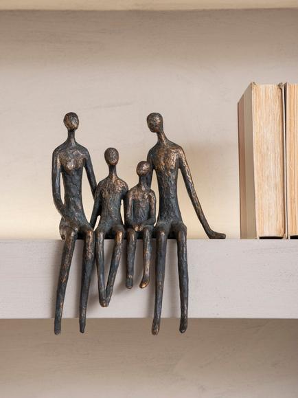 Libra Interiors Sitting Family of Four Sculpture, H28cm, Antique Bronze - view 2, Antique Bronze
