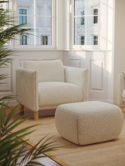 Cozmo Cozy Armchair, Ecru Boucle Natural Piping - view 2, Ecru Boucle Natural Piping