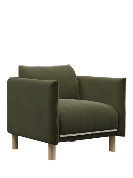 Cozmo Cozy Armchair, Dark Green Velvet Natural Piping, Dark Green Velvet Natural Piping