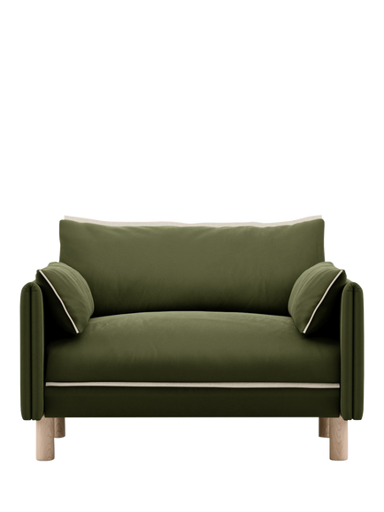 Cozmo Cozy 1.5 Snuggler, Dark Green Velvet Natural Piping, Dark Green Velvet Natural Piping