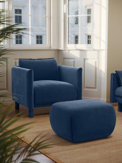 Cozmo Cozy Pouffe Footstool, Blue Velvet Blue Piping - view 2, Blue Velvet Blue Piping