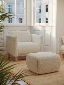 Cozmo Cozy Pouffe Footstool, Ecru Boucle Natural Piping - view 2, Ecru Boucle Natural Piping