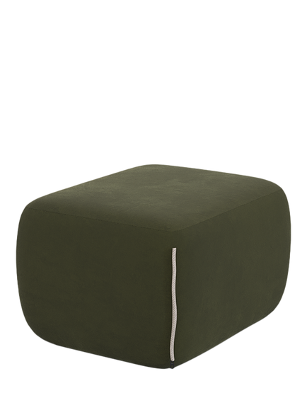 Cozmo Cozy Pouffe Footstool, Dark Green Velvet Natural Piping, Dark Green Velvet Natural Piping