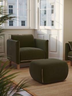 Cozmo Cozy Pouffe Footstool, Dark Green Velvet Natural Piping - view 2, Dark Green Velvet Natural Piping