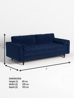 MADE Scott Large 3 Seater Sofa, Navy Velvet - view 2, Navy Velvet