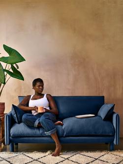 Cozmo Cozy 2 Seater Sofa, Blue Velvet Blue Piping - view 2, Blue Velvet Blue Piping