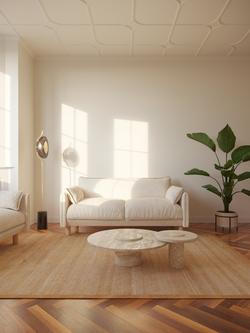 Cozmo Cozy 2 Seater Sofa, Ecru Boucle Natural Piping - view 2, Ecru Boucle Natural Piping