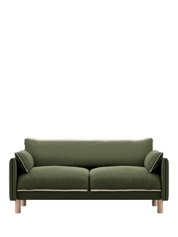 Cozmo Cozy 2 Seater Sofa, Dark Green Velvet Natural Piping, Dark Green Velvet Natural Piping