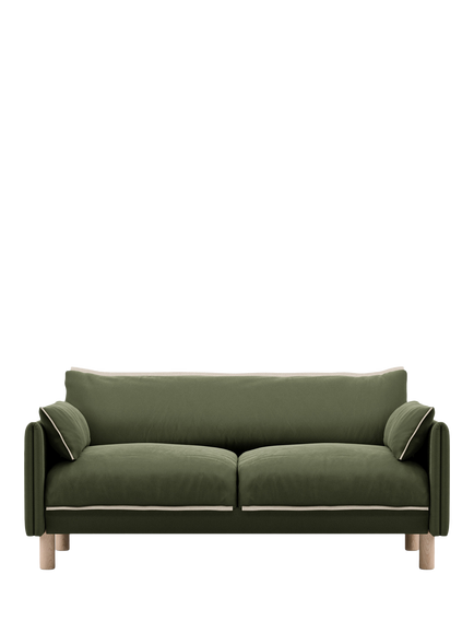 Cozmo Cozy 2 Seater Sofa, Dark Green Velvet Natural Piping, Dark Green Velvet Natural Piping