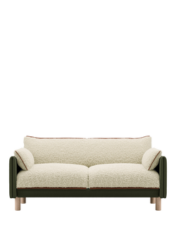 Cozmo Cozy 2 Seater Sofa, Dark Green Velvet Cream Piping, Cream Fleece, Green Velvet, Brick Piping