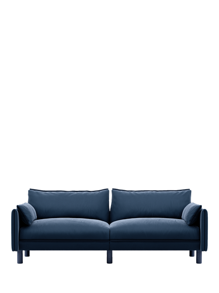 Cozmo Cozy 3 Seater Sofa, Blue Velvet Blue Piping, Blue Velvet Blue Piping