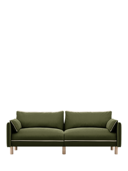 Cozmo Cozy 3 Seater Sofa, Dark Green Velvet Natural Piping, Dark Green Velvet Natural Piping