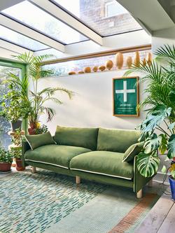 Cozmo Cozy 3 Seater Sofa, Dark Green Velvet Natural Piping - view 2, Dark Green Velvet Natural Piping