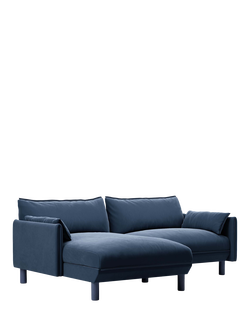 Cozmo Cozy 3 Seater LHF Chaise Sofa, Blue Velvet Blue Piping, Blu Velvet Blue Pipn