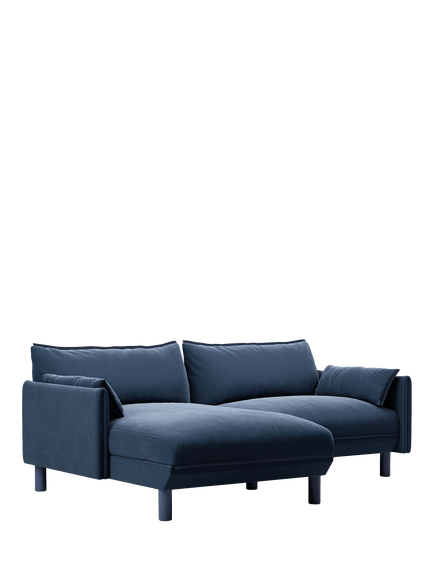 Cozmo Cozy 3 Seater LHF Chaise Sofa, Blue Velvet Blue Piping, Blu Velvet Blue Pipn