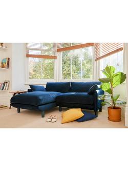 Cozmo Cozy 3 Seater LHF Chaise Sofa, Blue Velvet Blue Piping - view 2, Blu Velvet Blue Pipn