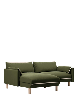 Cozmo Cozy 3 Seater LHF Chaise Sofa, Dark Green Velvet Natural Piping, Drk Grn Vlvt Nat Pip