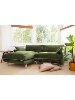 Cozmo Cozy 3 Seater LHF Chaise Sofa, Dark Green Velvet Natural Piping - view 2, Drk Grn Vlvt Nat Pip