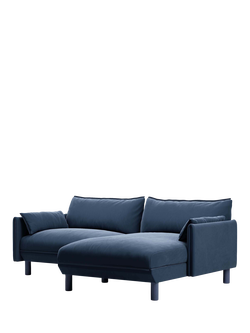 Cozmo Cozy 3 Seater RHF Chaise Sofa, Blue Velvet Blue Piping, Blu Velvet Blue Pipn