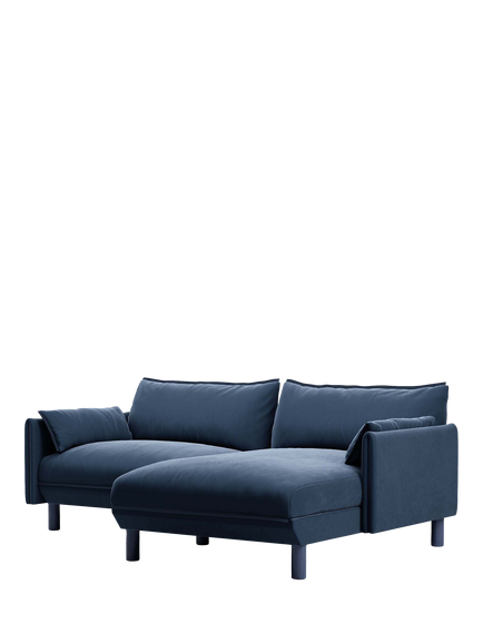 Cozmo Cozy 3 Seater RHF Chaise Sofa, Blue Velvet Blue Piping, Blu Velvet Blue Pipn