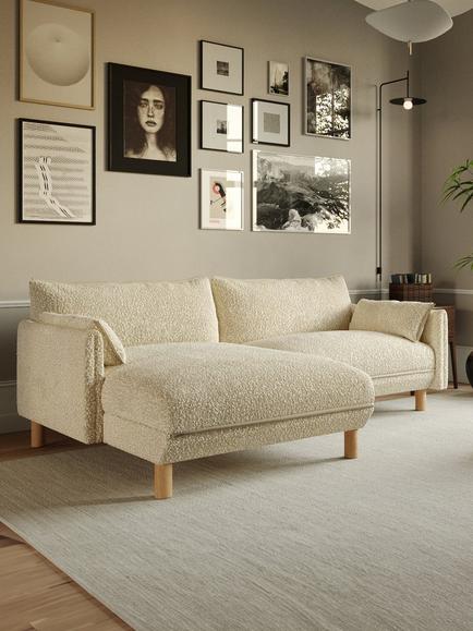 Cozmo Cozy 3 Seater RHF Chaise Sofa - view 2, Ecru Boucle Nat Pipn