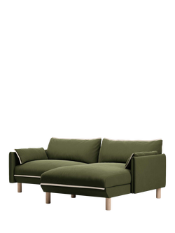 Cozmo Cozy 3 Seater RHF Chaise Sofa, Dark Green Velvet Natural Piping, Drk Grn Vlvt Nat Pip