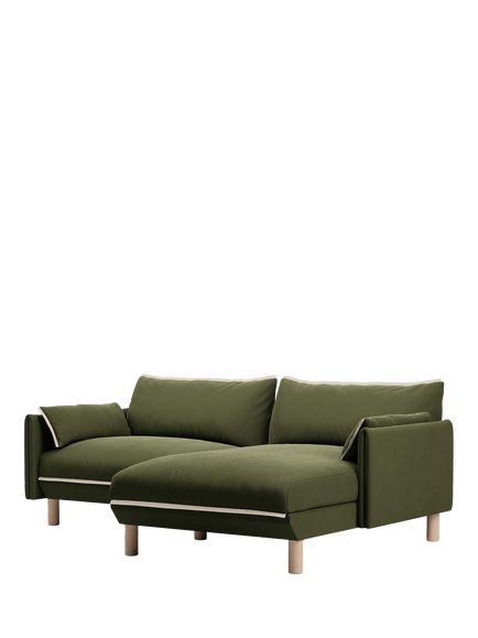 Cozmo Cozy 3 Seater RHF Chaise Sofa, Dark Green Velvet Natural Piping, Drk Grn Vlvt Nat Pip