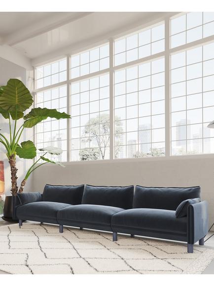 Cozmo Cozy 5 Seater Sofa, Blue Velvet Blue Piping - view 2, Blue Velvet Blue Piping