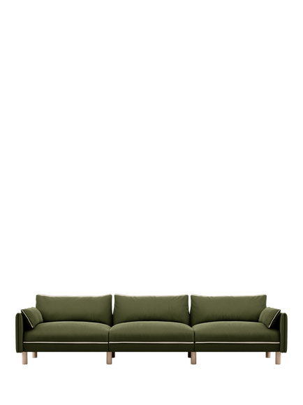 Cozmo Cozy 5 Seater Sofa, Dark Green Velvet Natural Piping, Dark Green Velvet Natural Piping